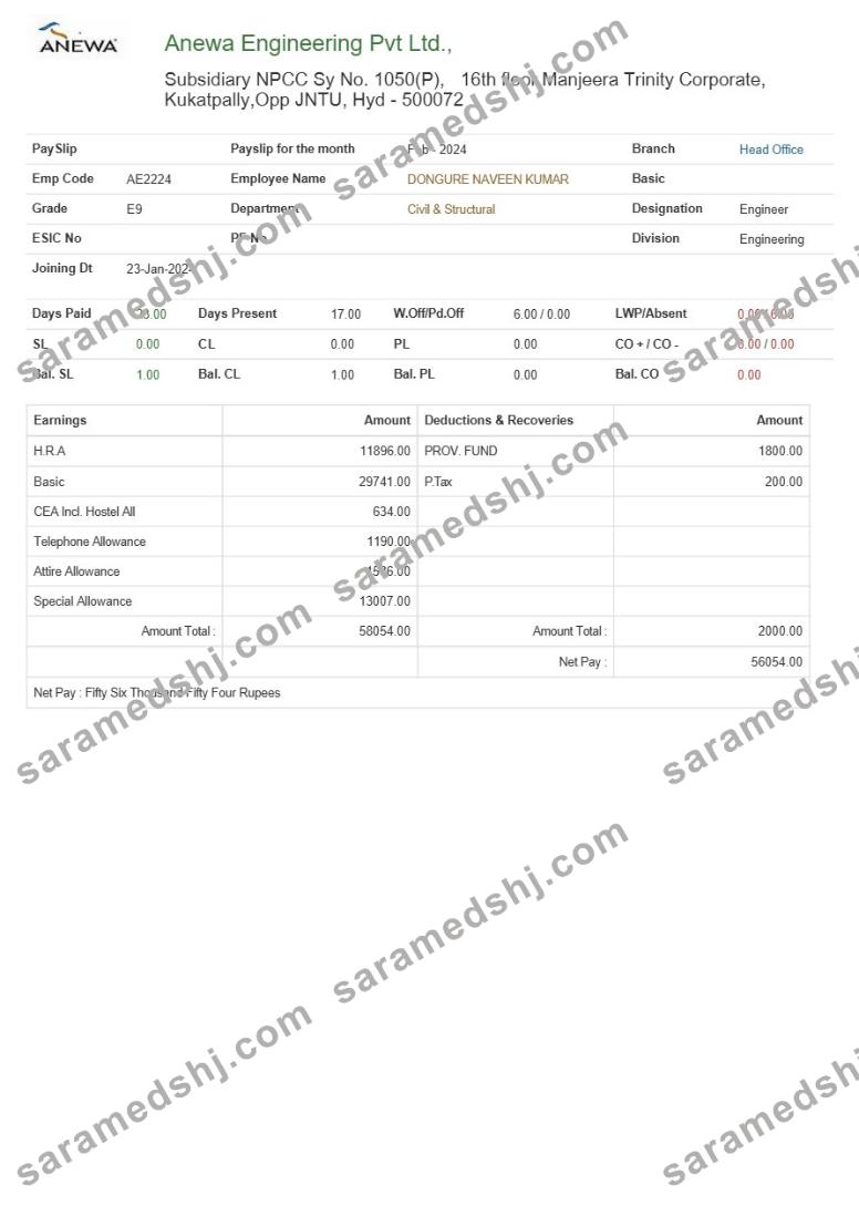 Anewa Engineering payslip template in Word and PDF formats.pdf, 1